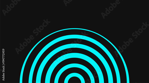 Minimalist abstract cyan concentric semi circles on black background vector graphic