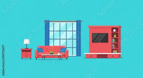 Modern living room interior design with sofa and entertainment center.