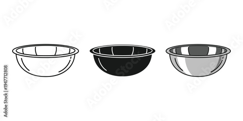 Three metal bowls in line empty kitchen containers