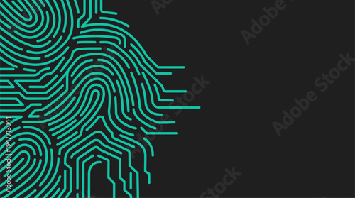 Digital fingerprint biometric security circuit lines on dark background vector illustration