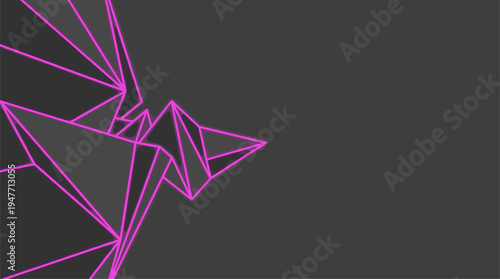 Abstract geometric origami bird shape with neon pink outlines vector illustration