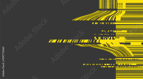 Abstract yellow glitch data distortion on dark grey background vector illustration