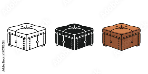 Three vintage ottoman footstools in white black and brown colors