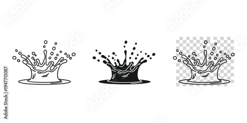 Water splash effects in black and white with alpha channel