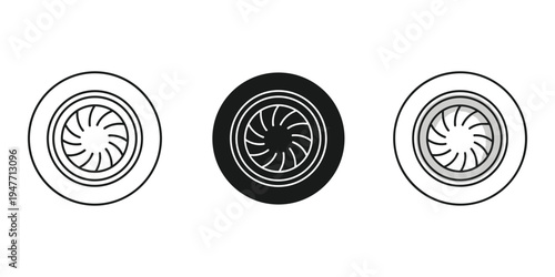 Turbine wheel designs industrial symbols mechanical icons black and white