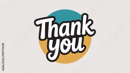 A colorful graphic with the words 'Thank you' in a playful font on a beige background