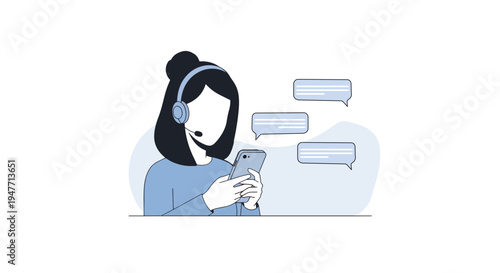 Customer support agent chatting with clients on smartphone