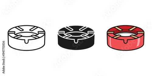 Three colorful ashtrays side by side with melted wax