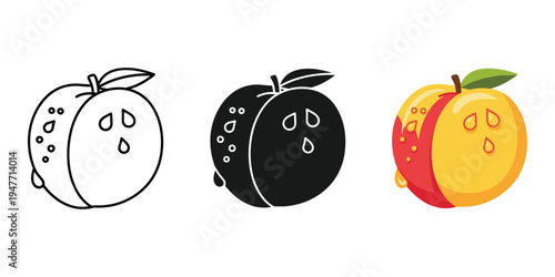 Three apples in different stages of coloring and shading