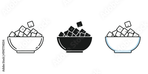 Ice cubes in three bowls black and white illustrations