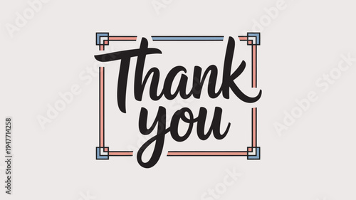 A colorful thank you message with a decorative border on a beige background