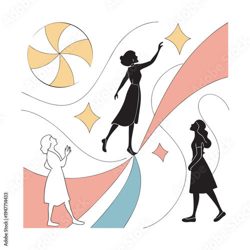 Modern Women Empowerment Flat Illustration Collection with Abstract Shapes and Pastel Colors