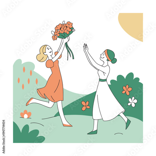 Modern Women Empowerment Flat Illustration Collection with Abstract Shapes and Pastel Colors