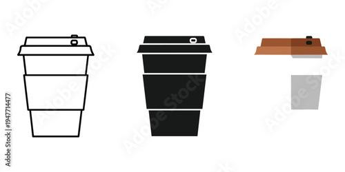 Disposable coffee cups with lids black and white isolated on white background
