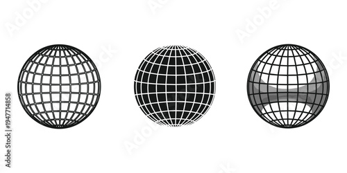 Wireframe globes with gradient shading on white background