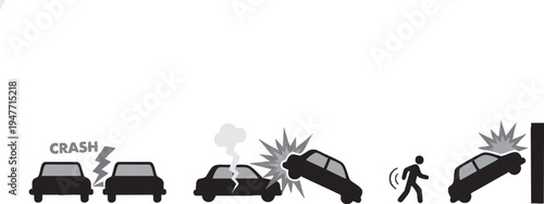 Car Accident Icons Depicting Collisions With Other Vehicles Walls and Pedestrian