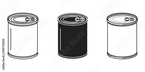 Three cans illustration black white blank packaging