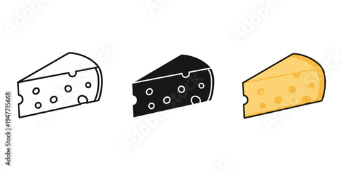 Three cheese wedges in black white and yellow illustrations