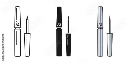 Mascara and eyeliner makeup cosmetic products lineup