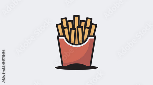 A cartoon illustration of a red box filled with golden French fries on a white background