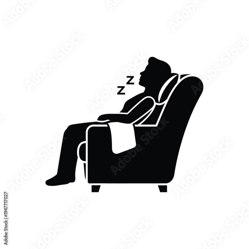 Man sleeping in armchair black silhouette.