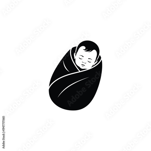 Newborn baby sleeping peacefully swaddled in a blanket.