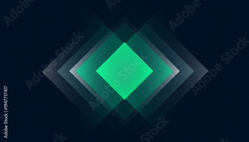 A vibrant green diamond shape with multiple layers on a dark background