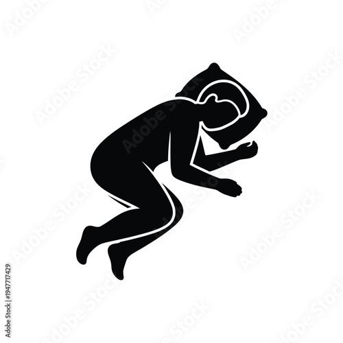 Person sleeping in fetal position with pillow.