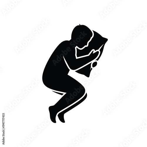 Person sleeping in fetal position with pillow 1.