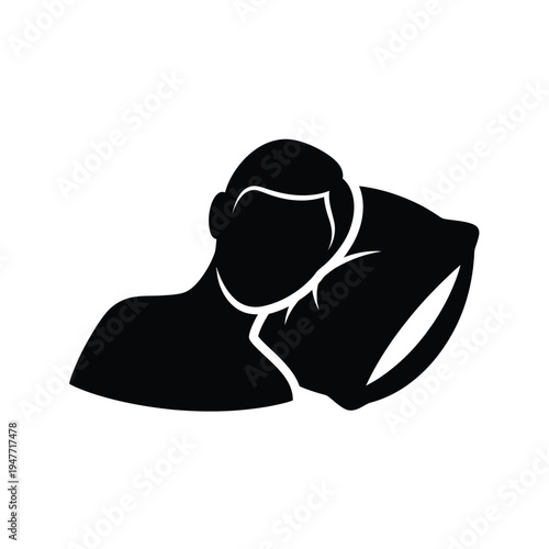 Person sleeping on a pillow black and white silhouette.