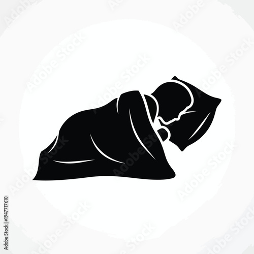 Person Sleeping Peacefully in Bed with Pillow and Blanket.