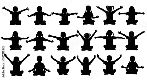 People in yoga poses silhouettes.