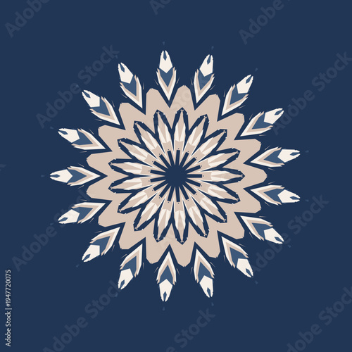 Cold mandala pattern in cold stormy navy bone sand-drift slate-blue ink-blue color palette