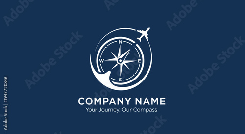 Travel company logo with airplane and compass.