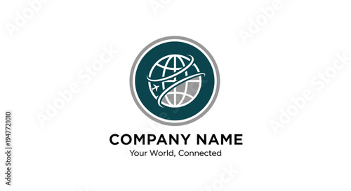 A logo design with a globe and company name.