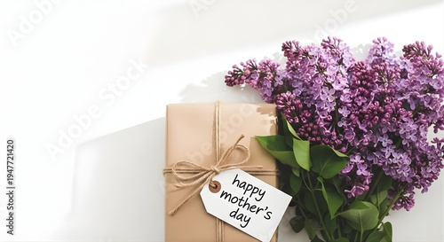 Happy mother's day gift and beautiful purple lilacs bouquet
