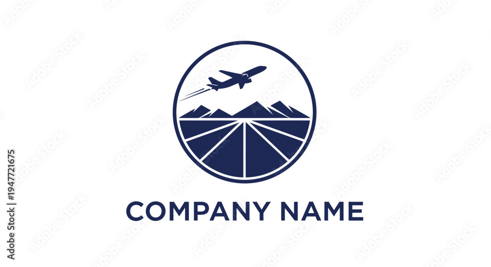 Fototapeta premium Airplane flying over mountain landscape logo.