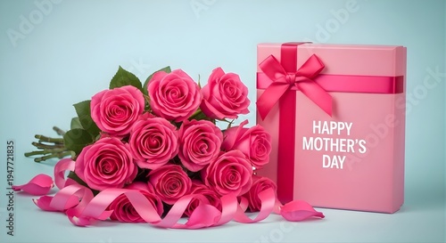Happy mother's day roses and gift box bouquet