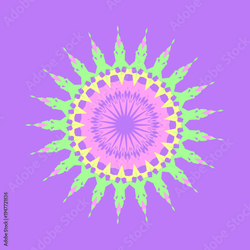 Neon mandala pattern in neon candy bright spring-neon lemon-fizz soft-violet bubblegum color palette