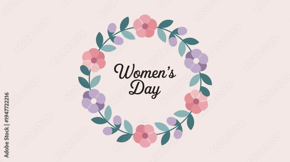 Obraz premium A colorful floral wreath celebrating Women's Day with pink and purple flowers