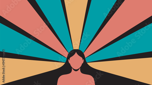 A vibrant illustration of a woman surrounded by colorful rays of light