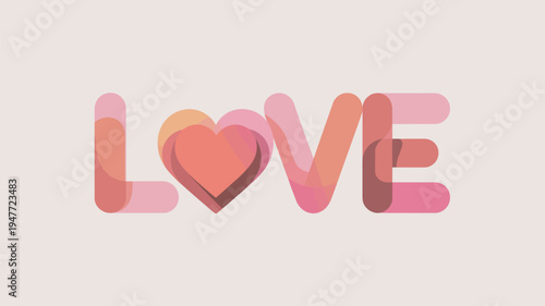 A colorful illustration of the word 'love' with a heart replacing the 'o' on a beige background