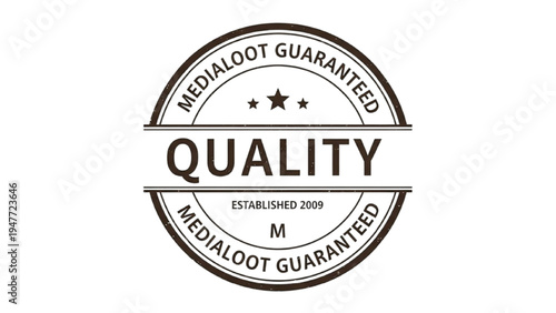 Black and white seal with stars and text stamp medallion