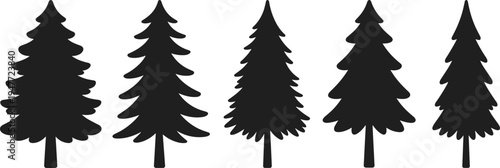 Pine tree silhouette set, fir tree collection, evergreen forest trees, black tree shapes, nature illustration, conifer icons, woodland clipart, tree silhouettes pack