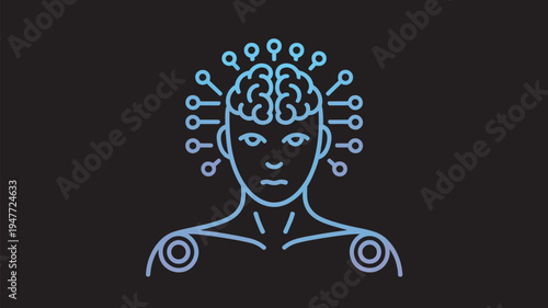 A futuristic illustration of a human head with a brain and circuitry connections on a black background