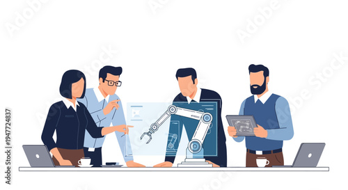 Team Collaborating on Robotic Arm Technology Innovation.