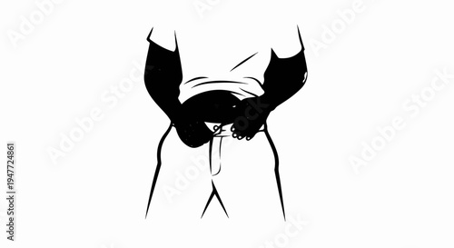 Person adjusting their trousers by the waist with belt