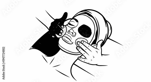 Person applying facial mask with cotton pads, close up