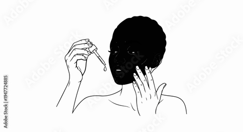 Person applying serum with dropper to face with dark skin tones