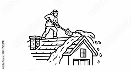 Person clearing snow from a house roof with a shovel
